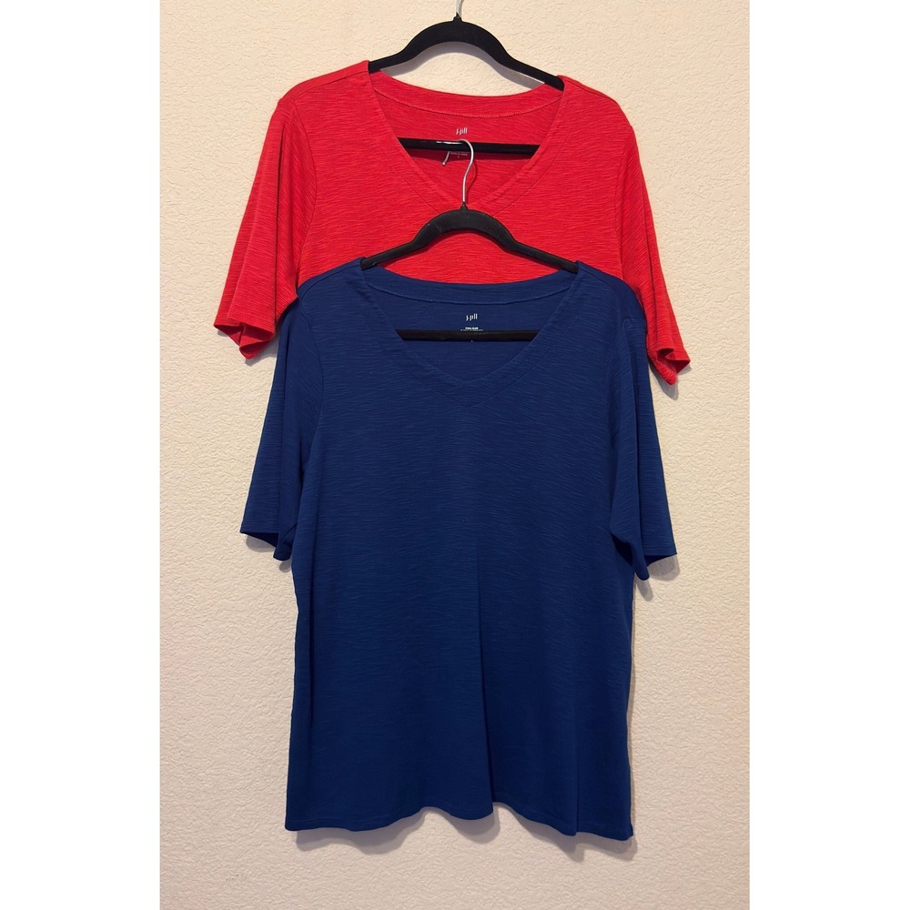 J. Jill Pima Slub Elbow Sleeve Tee Bundle Red Navy Blue V-Neck Cotton Tops L